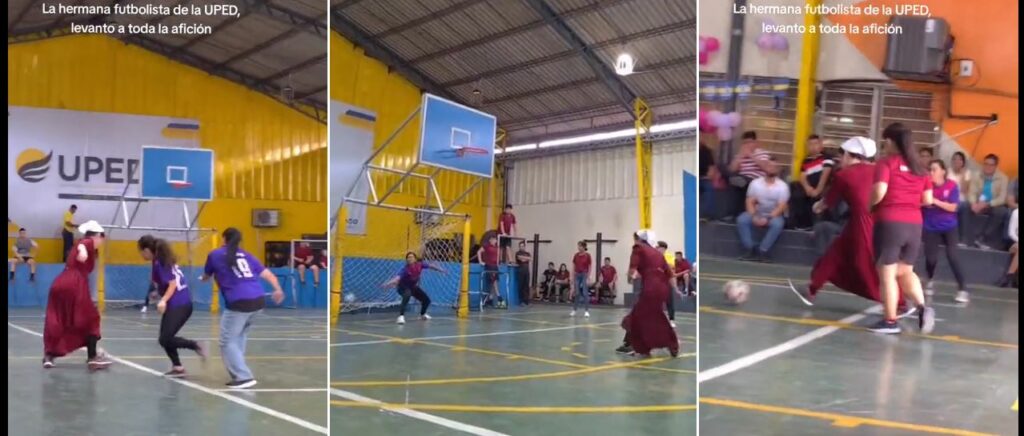 Con vestido largo y mantelina, joven destaca como futbolista en universidad de San Salvador