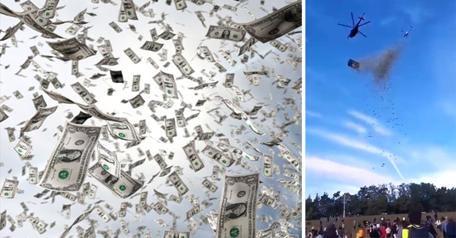 Influencer cumple promesa y lanza un millón de dólares desde un helicóptero