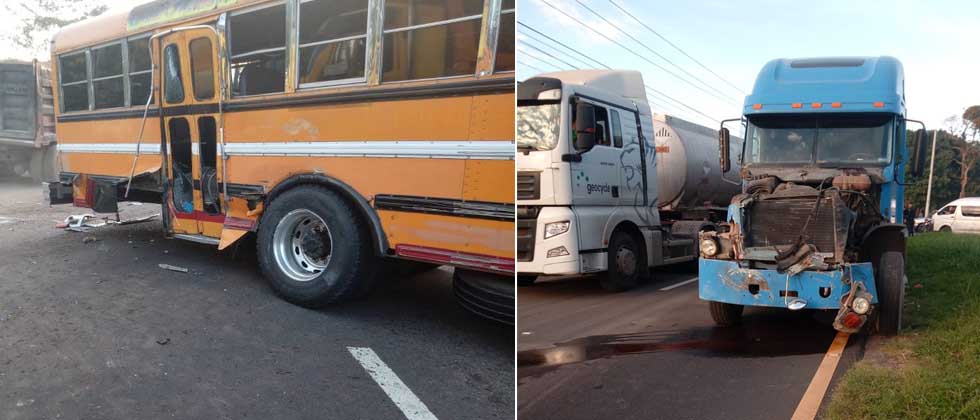 Cuatro personas lesionadas tras fuerte choque entre un bus y una rastra