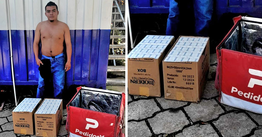 Sujeto intentaba transportar cigarrillos de contrabando en una mochila de delivery