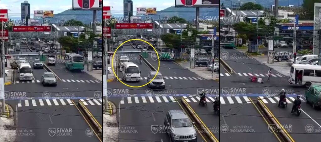 Quedó grabado: Microbusero hace giro indebido y atropella a motociclista en San Salvador