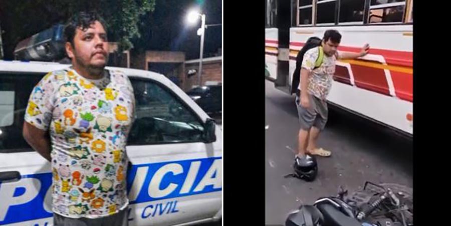 Capturan a motociclista ebrio que chocó con un bus y huyó a pie del lugar