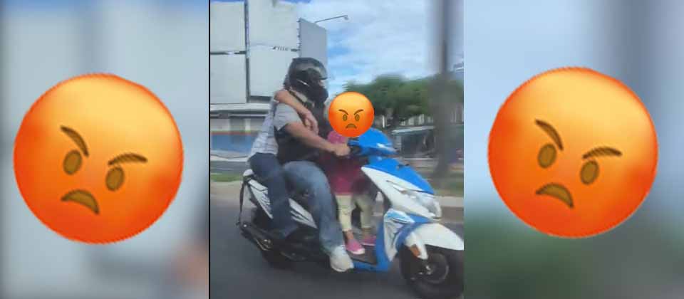Denuncian a motociclista por llevar a su esposa y su hija para ponerlas en peligro