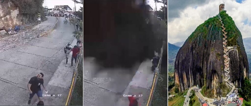 Cámaras registran el momento de derrumbe en Peñol de Guatapé, Colombia