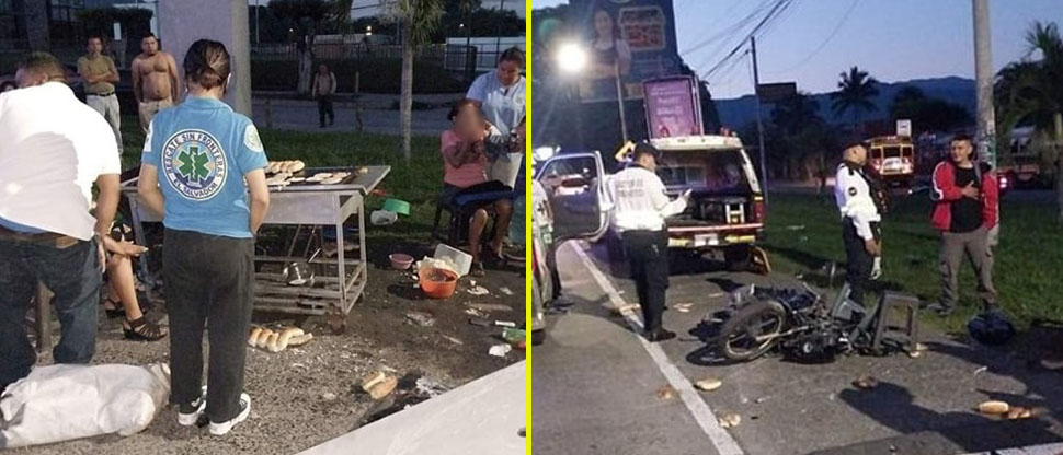 Motociclista choca y destruye negocio de una pupusera en La Libertad