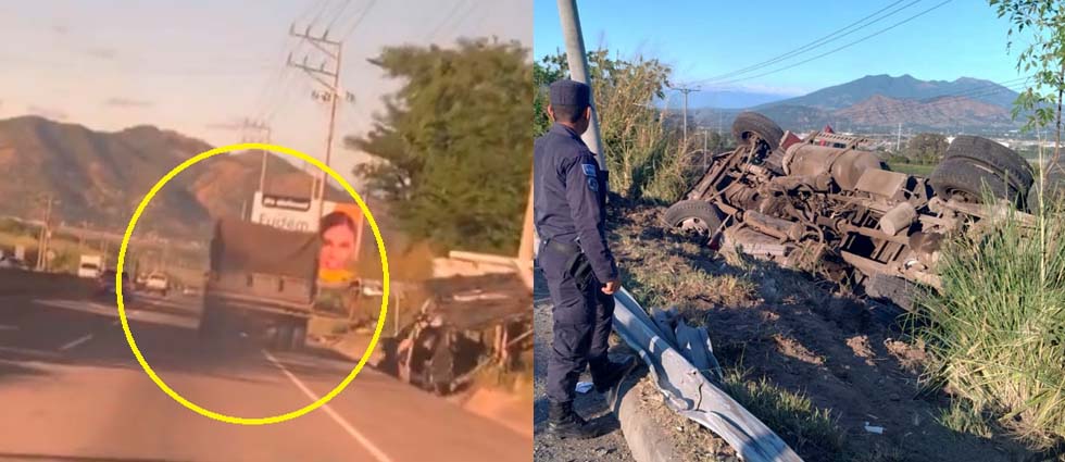 Captan momento en el que camión vuelca en el redondel Integración dejando a un niño lesionado