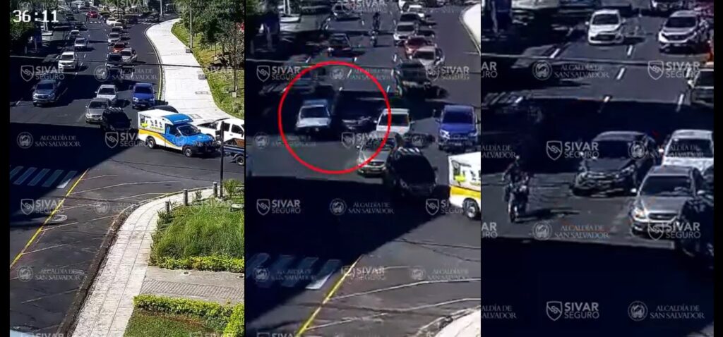 Cámara capta el momento exacto de accidente vial alrededor del Salvador del Mundo