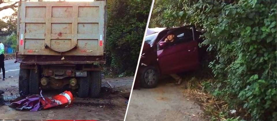 Conductor choca contra un camión que estaba estacionado