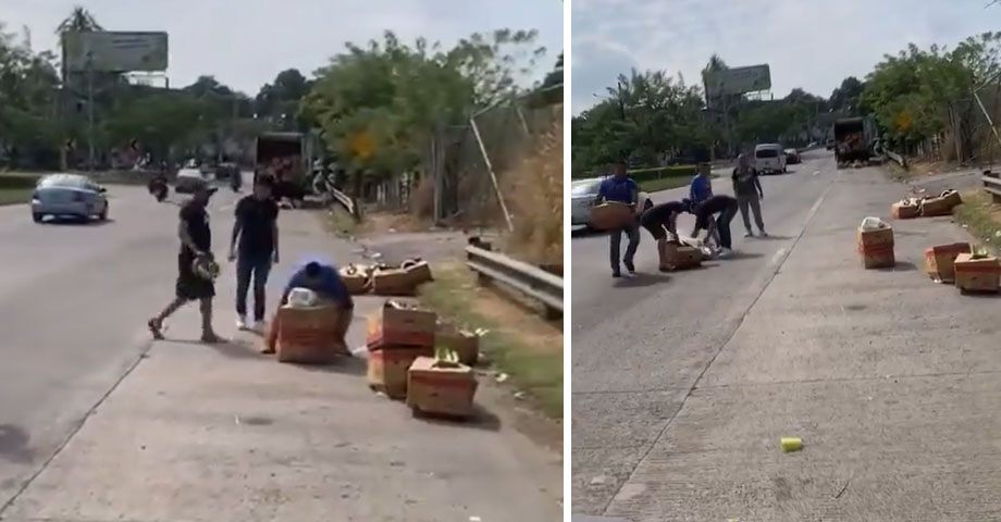 Ciudadanos se solidarizan con camionero al que se le cayó la mercadería en la Troncal del Norte