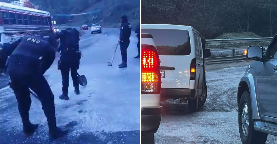 Se forma capa de hielo en carreteras de Guatemala debido a bajas temperaturas