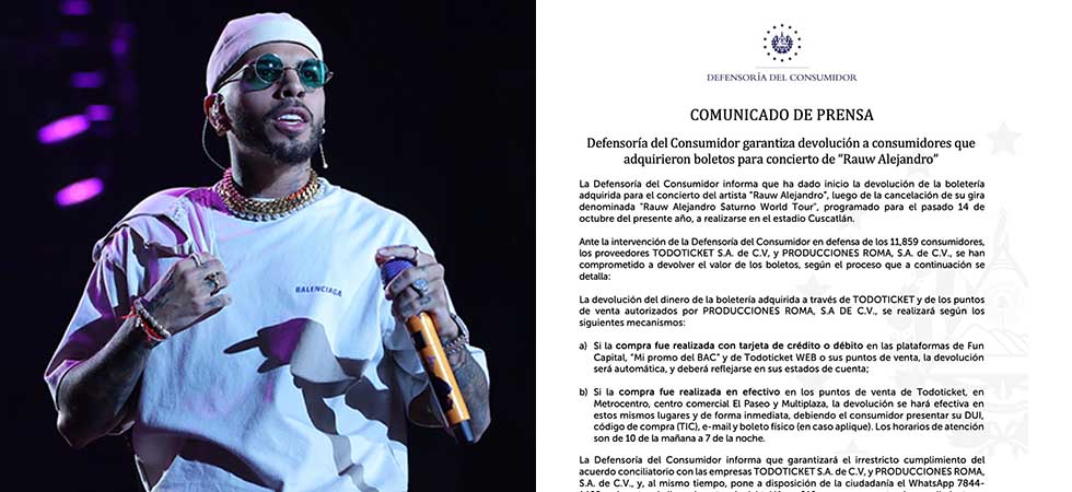 Defensoría garantiza reembolso para compradores de boletos de concierto de Rauw Alejandro