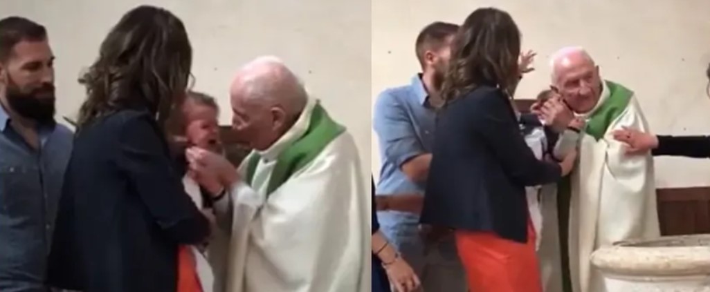 VIDEO: Sacerdote enloquece y le da un fuerte golpe a un bebé