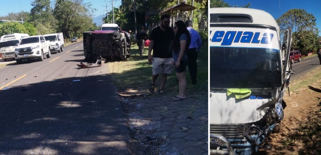 Reportan vehículo volcado tras fuerte choque con un microbús en Usulután