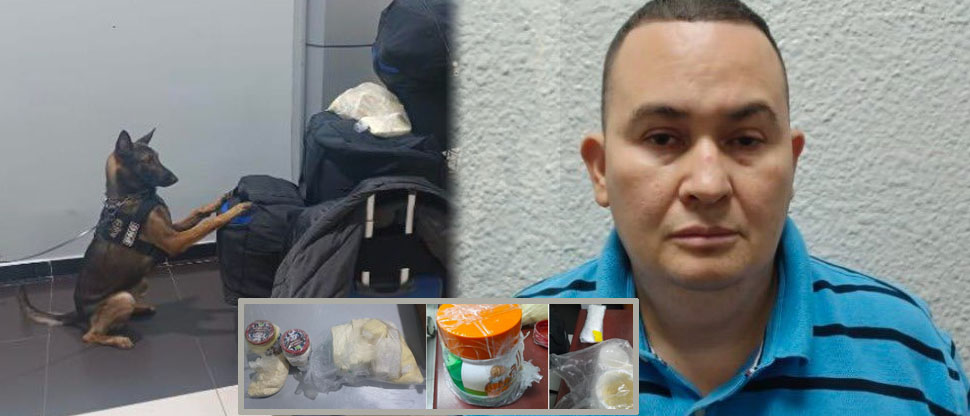 Agente canino detecta drogas que sujeto transportaba en aeropuerto de El Salvador