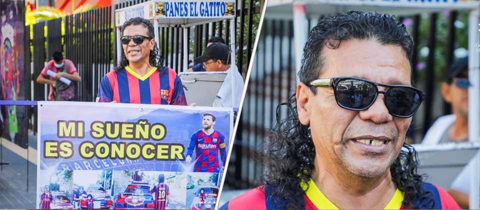 Salvadoreño que pintó su carro con colores del Barcelona espera afuera del hotel para conocer a Messi