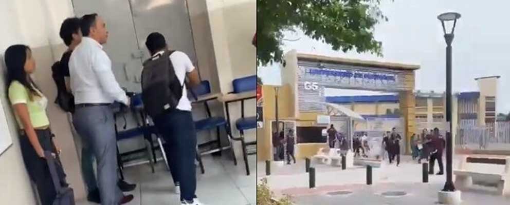 Estudiantes y profesores se protegen de delincuentes que asaltan Universidad de Guayaquil, Ecuador