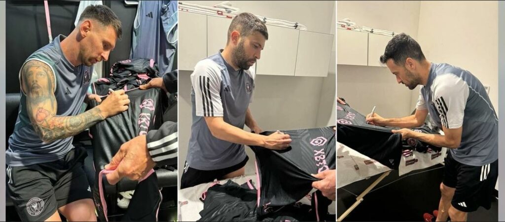 Estrellas del Inter Miami firman camiseta para aficionado salvadoreño