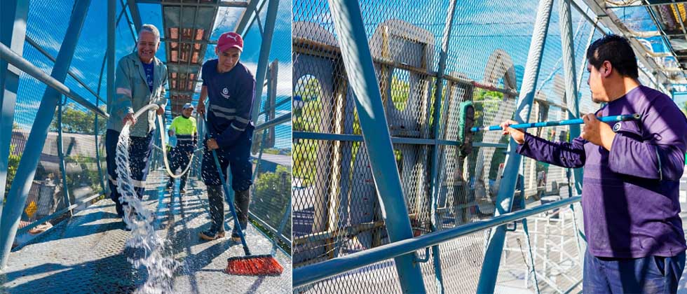 Realizan tareas de limpieza profunda en pasarelas de San Salvador