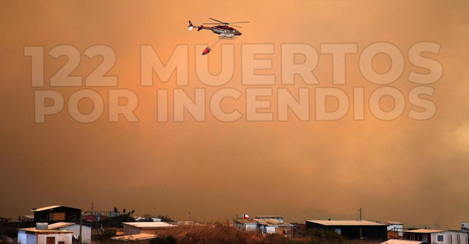 Reportan 122 fallecidos tras incendios forestales en Chile