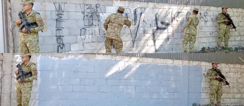 Militares borran grafiti de la MS tras denuncia ciudadana