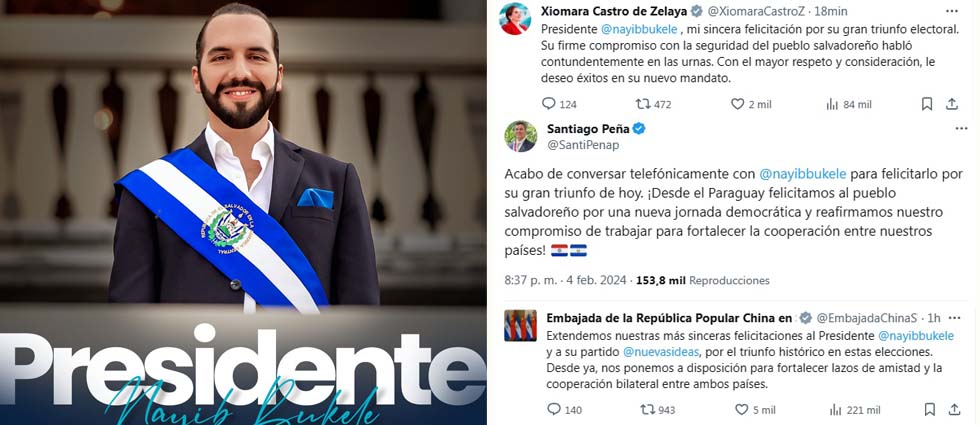 Comunidad internacional felicita al Presidente Bukele por contundente triunfo en las urnas