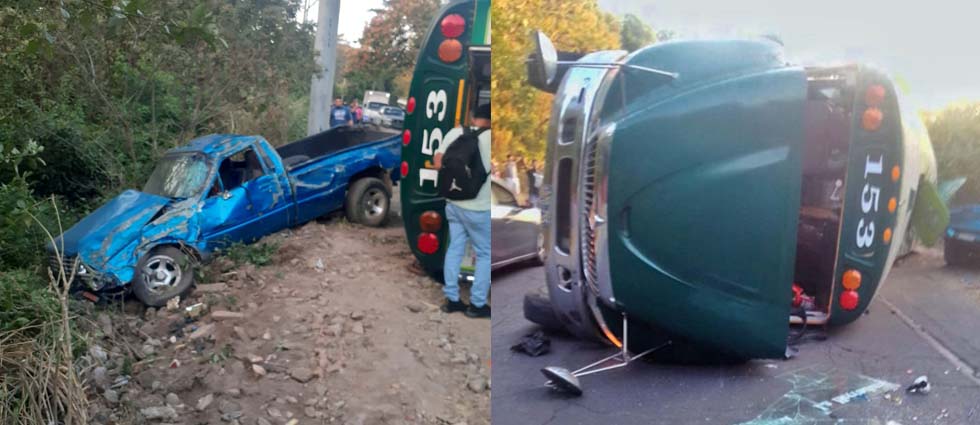10 lesionados tras vuelco de autobús en La Paz