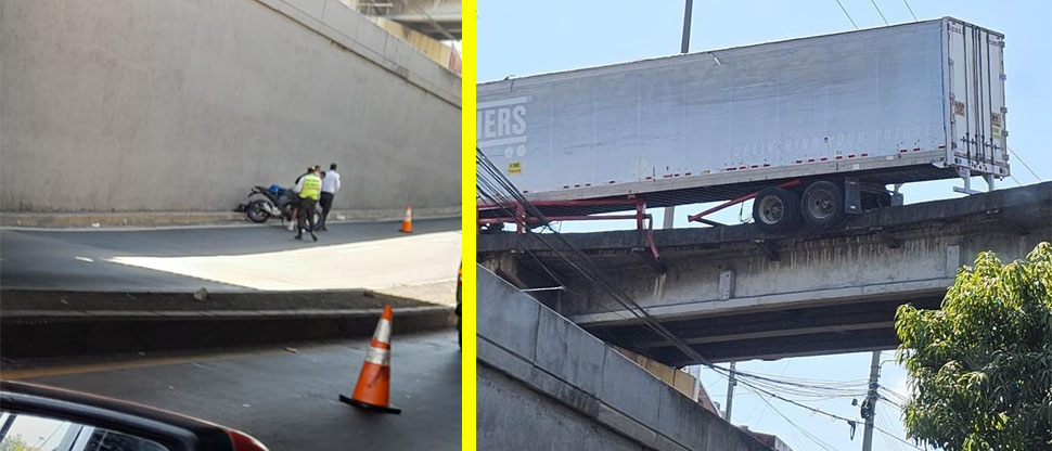 Motociclista se lesiona tras caerle fragmento de barrera derribada por rastra