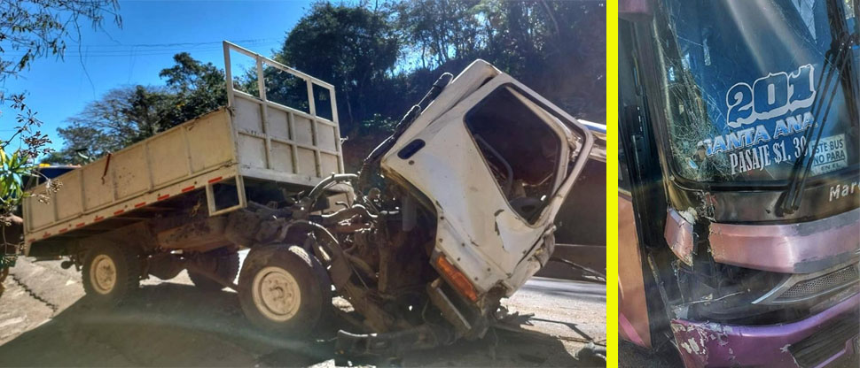 2 personas resultan lesionadas tras fuerte choque entre bus de la ruta 201 y camión