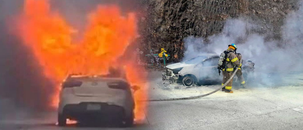 Conductor pasa momentos de angustia al ver su vehículo reducido a cenizas