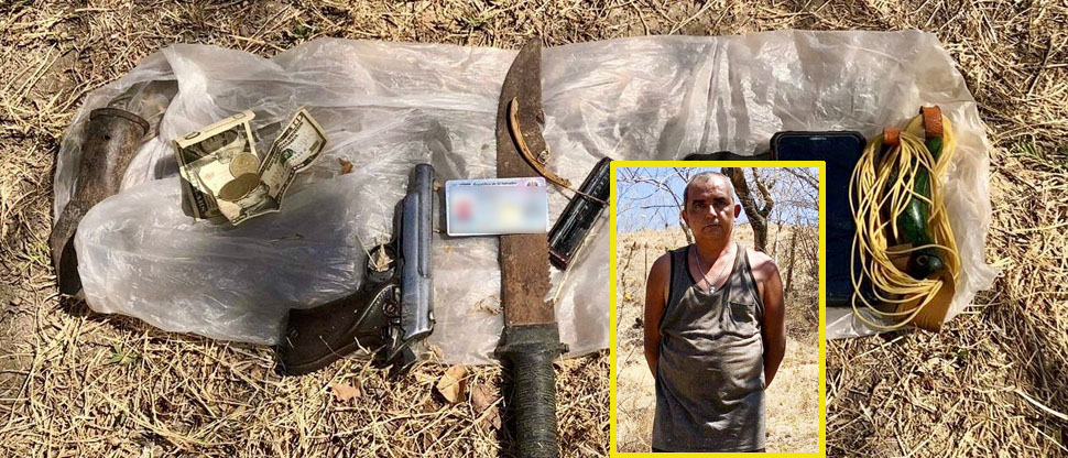 Incautan arma de fuego y municiones a sujeto que merodeaba en una zona rural de Chalatenango