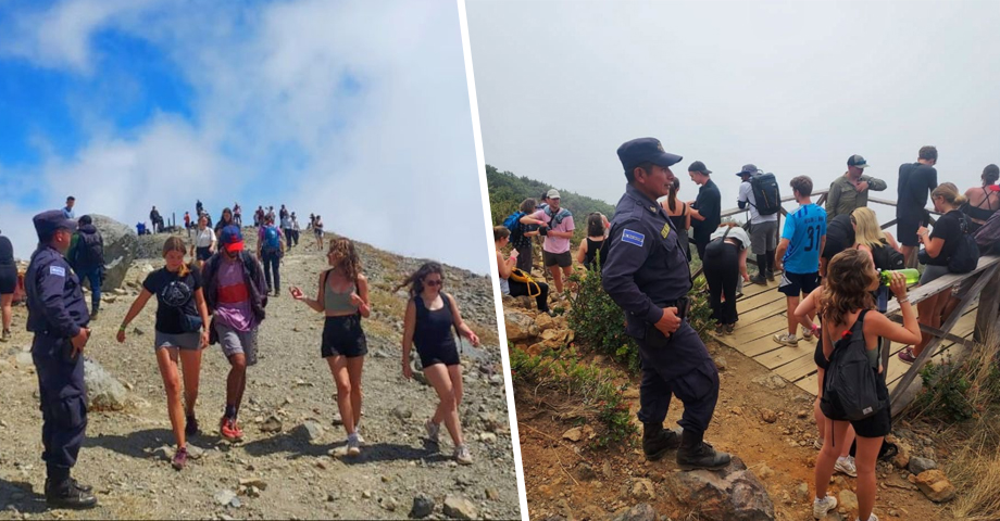 Turistas nacionales y extranjeros visitan el volcán Ilamatepec bajo un clima de seguridad