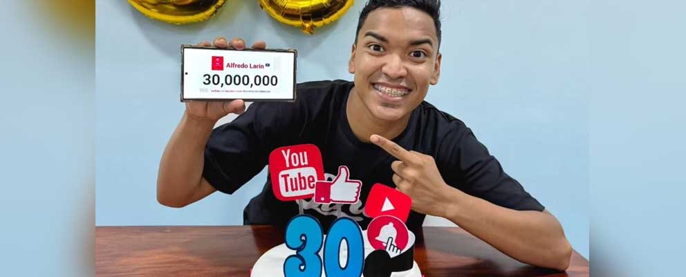 Alfredo Larín llega a los 30 millones de suscriptores en YouTube