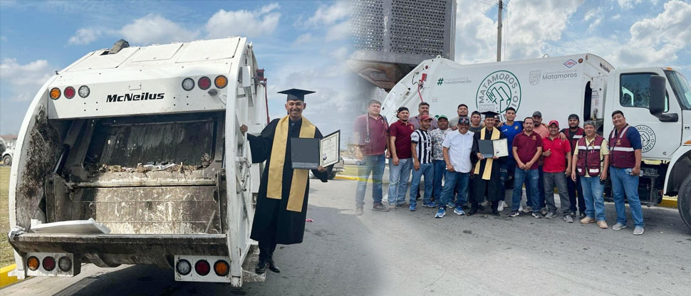 Se gradúa de abogado y celebra en camión de basura donde trabaja como recolector