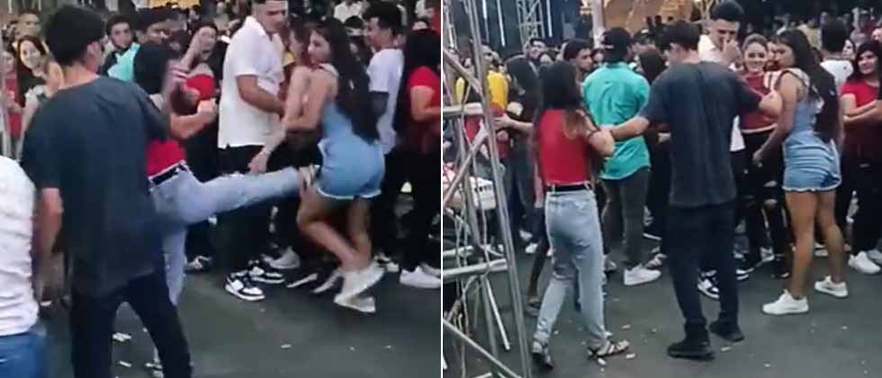 VIDEO: Jovencita encuentra a su novio con otra y se van a las patadas en pleno baile en San Miguel
