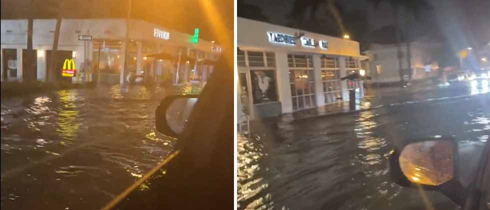 Calles de Miami inundadas debido a fuertes lluvias y vientos huracanados