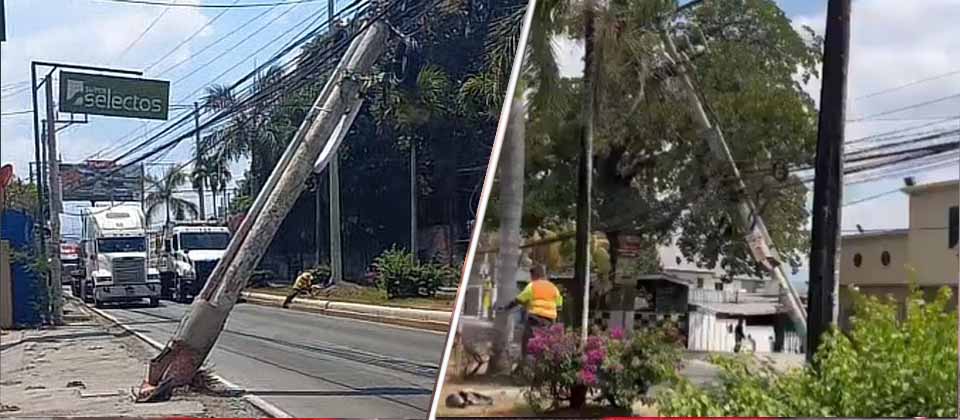 Postes a punto de caer paralizan tráfico en Troncal del Norte