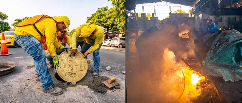 Continúan instalando tapaderas de alcantarillas elaboradas con los restos del monumento «reconciliación» 