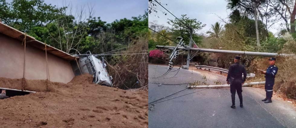 Camión vuelca y derriba postes del tendido eléctrico en El Paisnal