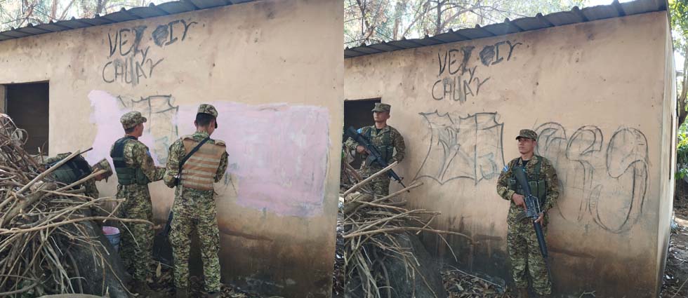 Soldados eliminan grafitis de la MS tras denuncia ciudadana