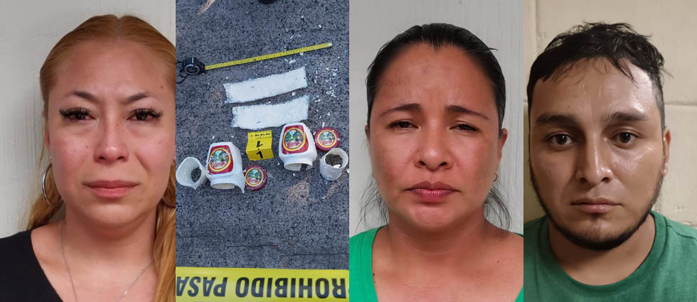 Caen tres sujetos por traficar cocaína en depósitos que aparentaban contener requesón y productos para el cabello