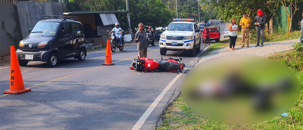 Motociclista y su acompañante resultan lesionados tras fuerte choque en calle a Panchimalco 