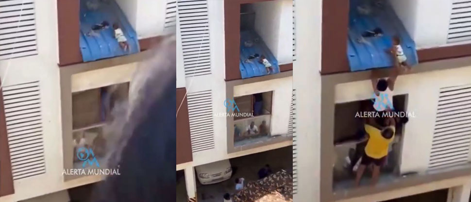 Rescatan a niña de 7 meses de nacida que resbaló de brazos de su madre y cayó a un balcón de un segundo piso en India