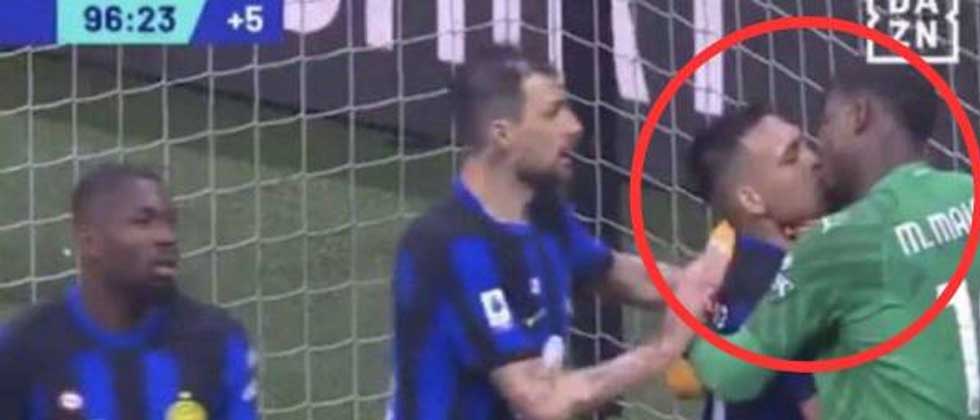 Portero del Milán da tremendo beso a Lautaro Martínez en pleno partido
