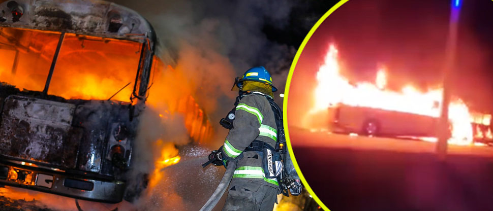 Autobús termina en cenizas tras incendiarse en carretera a Comalapa