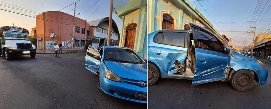 Imprudencia: Busero choca a sedán en San Salvador
