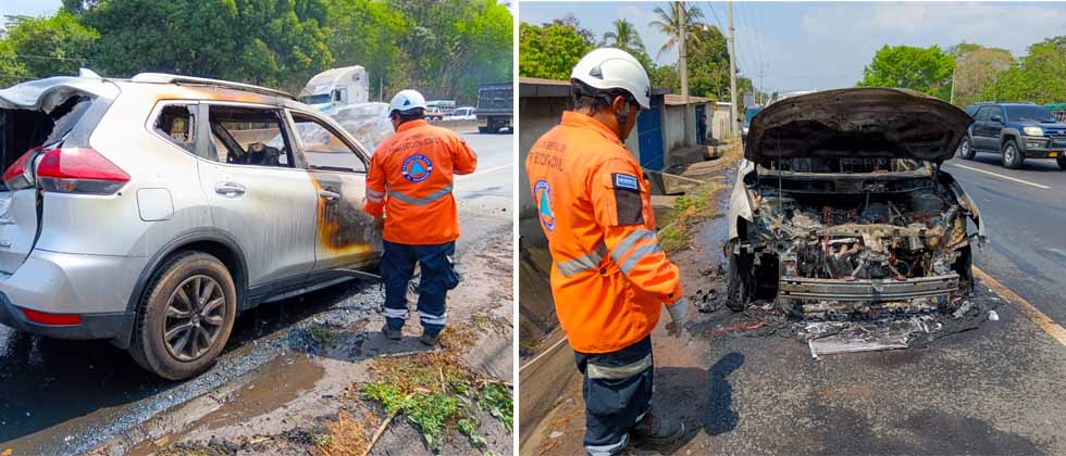 Llamas consumen la mitad de una camioneta en Sonsonate