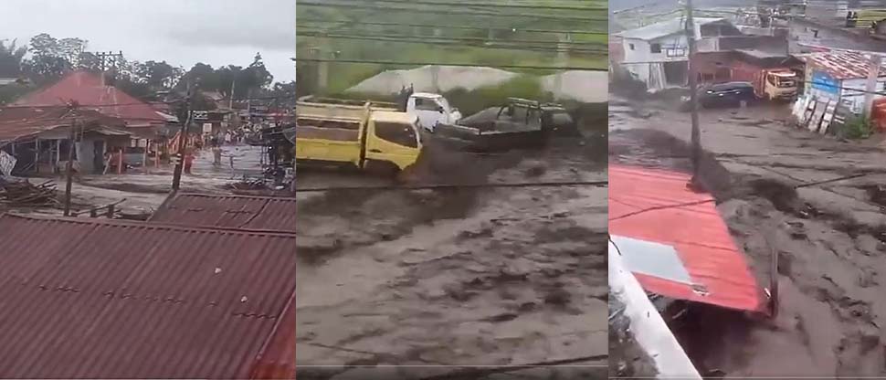 Fuertes lluvias desencadenan flujos de escombros y ceniza fría desde las laderas del Volcán Marapi