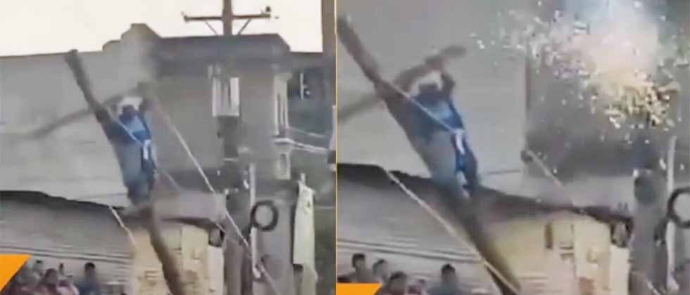 VIDEO: Cruz se atora con cables y «Cristo» recibe descarga eléctrica
