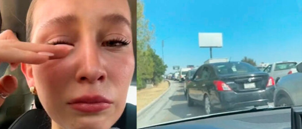 Joven rompe en llanto al quedar su vehículo sin gasolina y en pleno tráfico