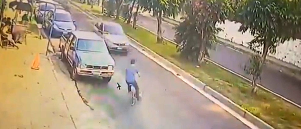 Captan momento cuando vehículo impacta contra un ciclista en cercanías a la UES
